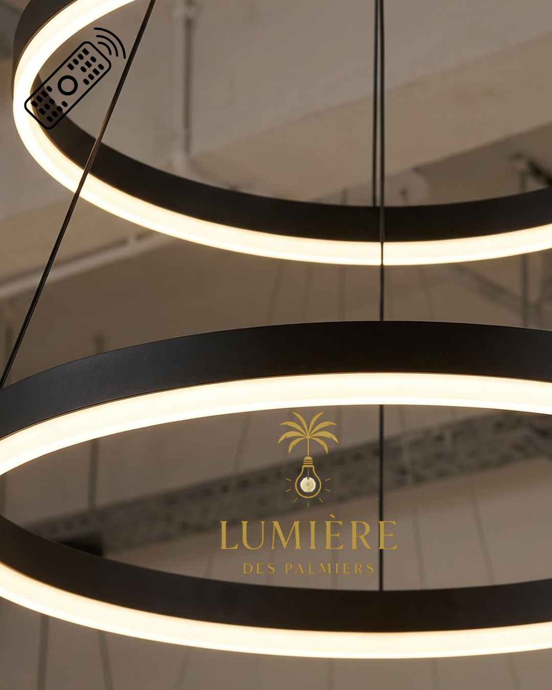 Suspension Woody Black détail anneau noir mat LED - suspension double anneau Maroc
