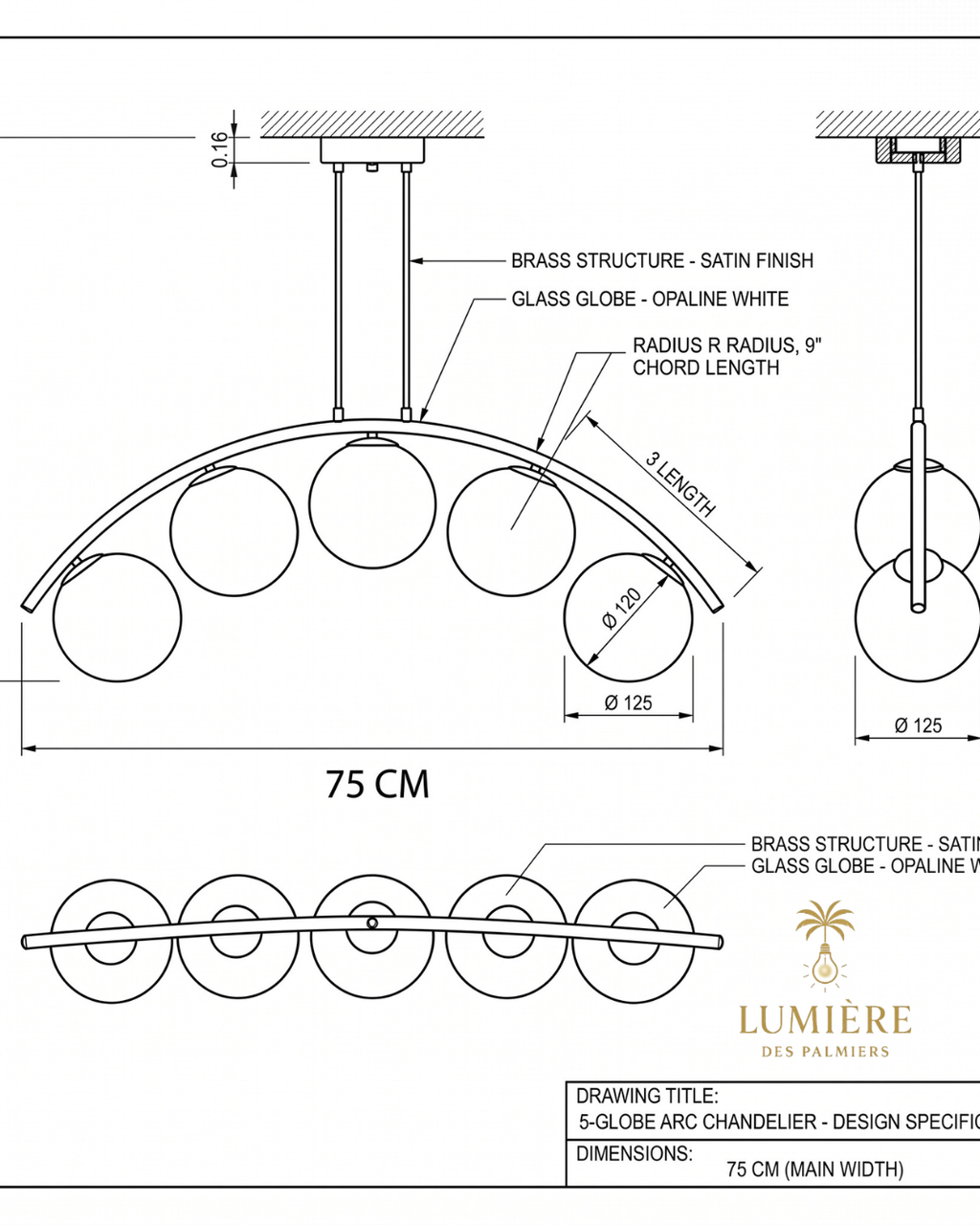 Suspension Arc 5 Globes - 75 CM