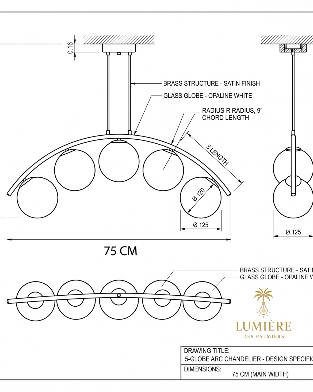 Suspension Arc 5 Globes - 75 CM