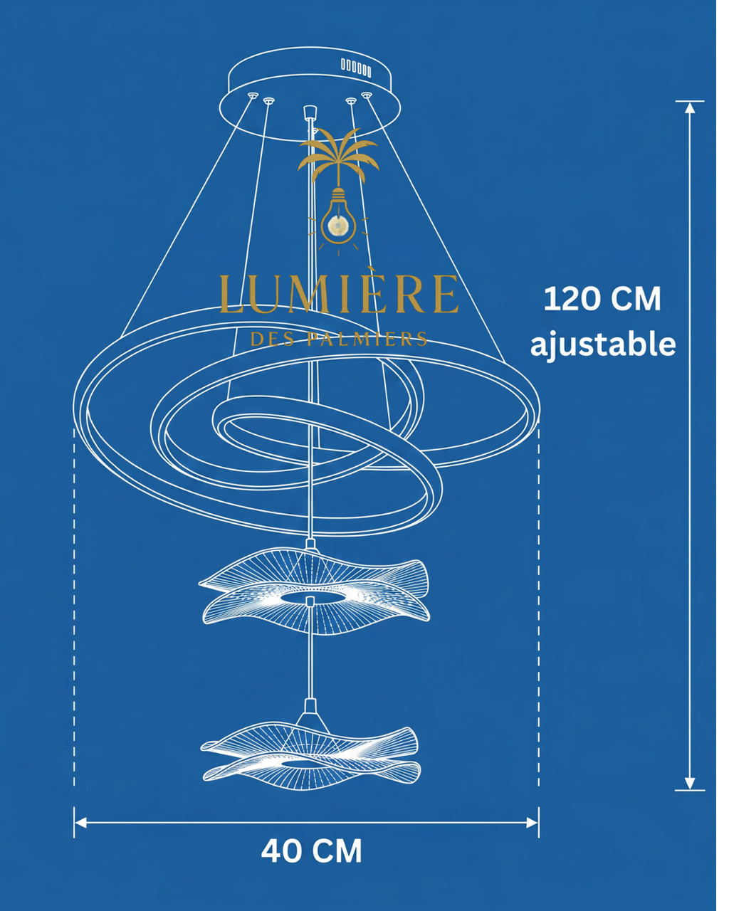 Suspension Stars Gold schéma dimensions Ø40cm hauteur 120cm - suspension cristal LED Maroc