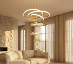 Suspension Stars Gold anneau doré cristal cascade LED salon luxe - luminaire design Maroc - Lumière des Palmiers
