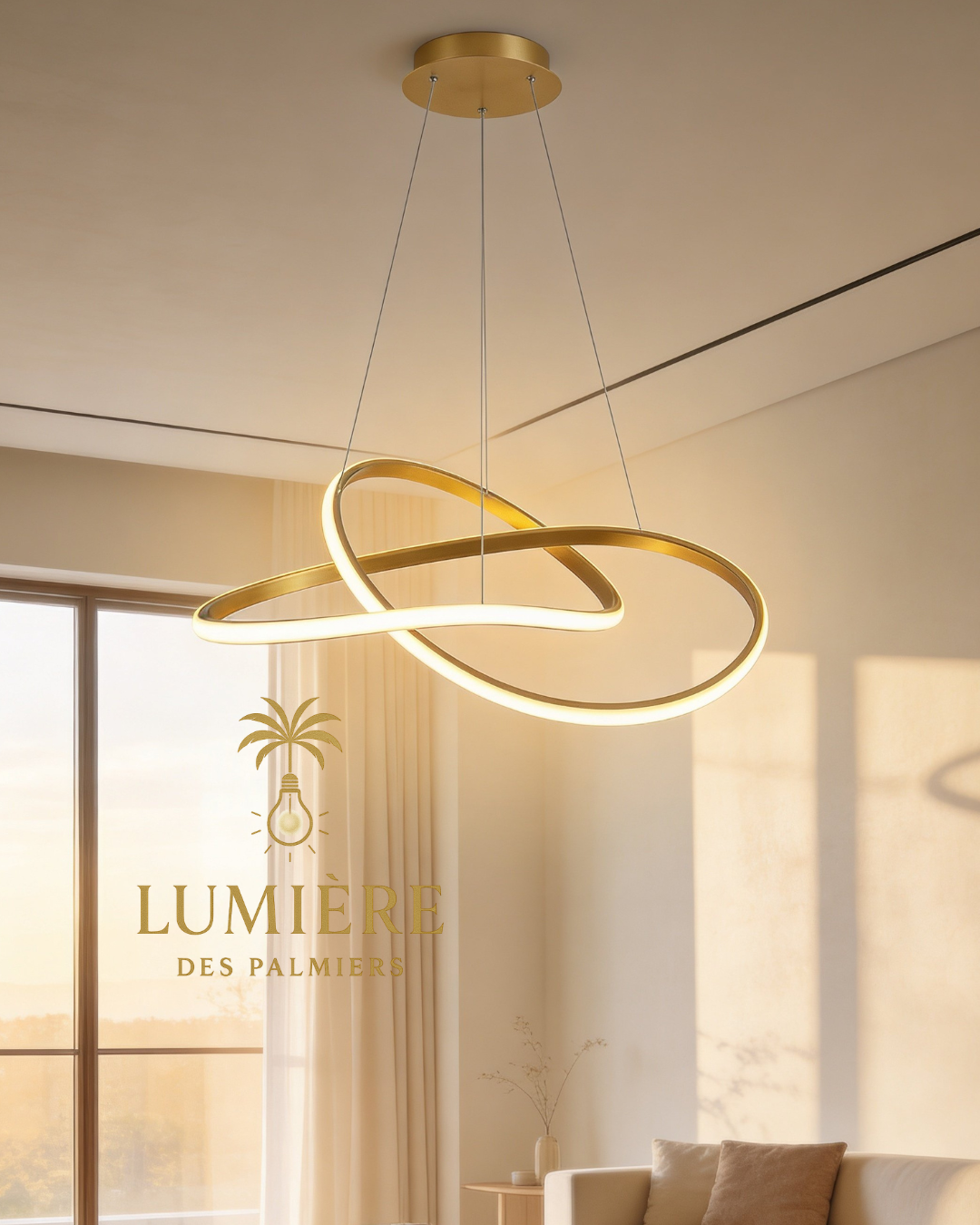Suspension Alterio finition dorée - détail éclairage LED - livraison Maroc