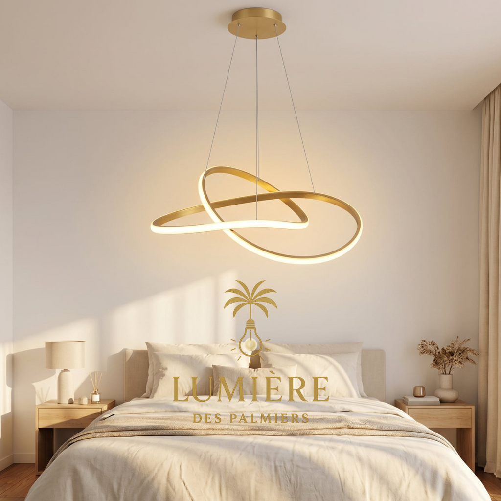 Suspension Alterio dorée LED - luminaire moderne pour chambre et salon - Lumière des Palmiers Maroc