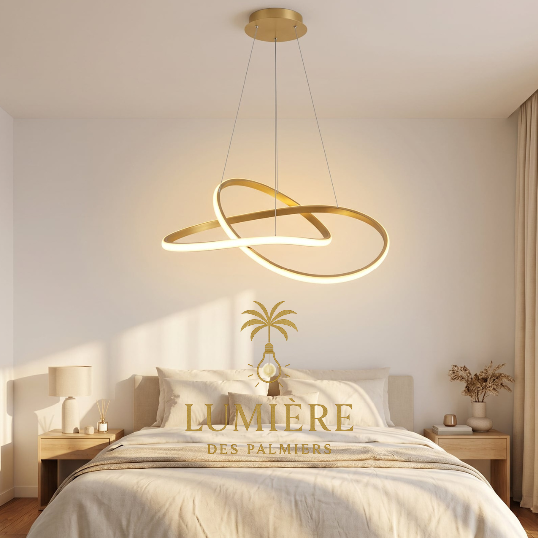 Suspension Alterio dorée LED - luminaire moderne pour chambre et salon - Lumière des Palmiers Maroc