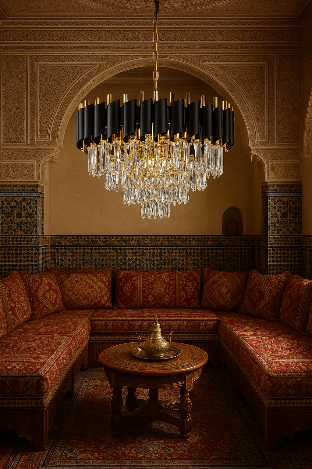 Lustre marocaine NOIR 50CM ( 3 Lumières ) avec télécommande